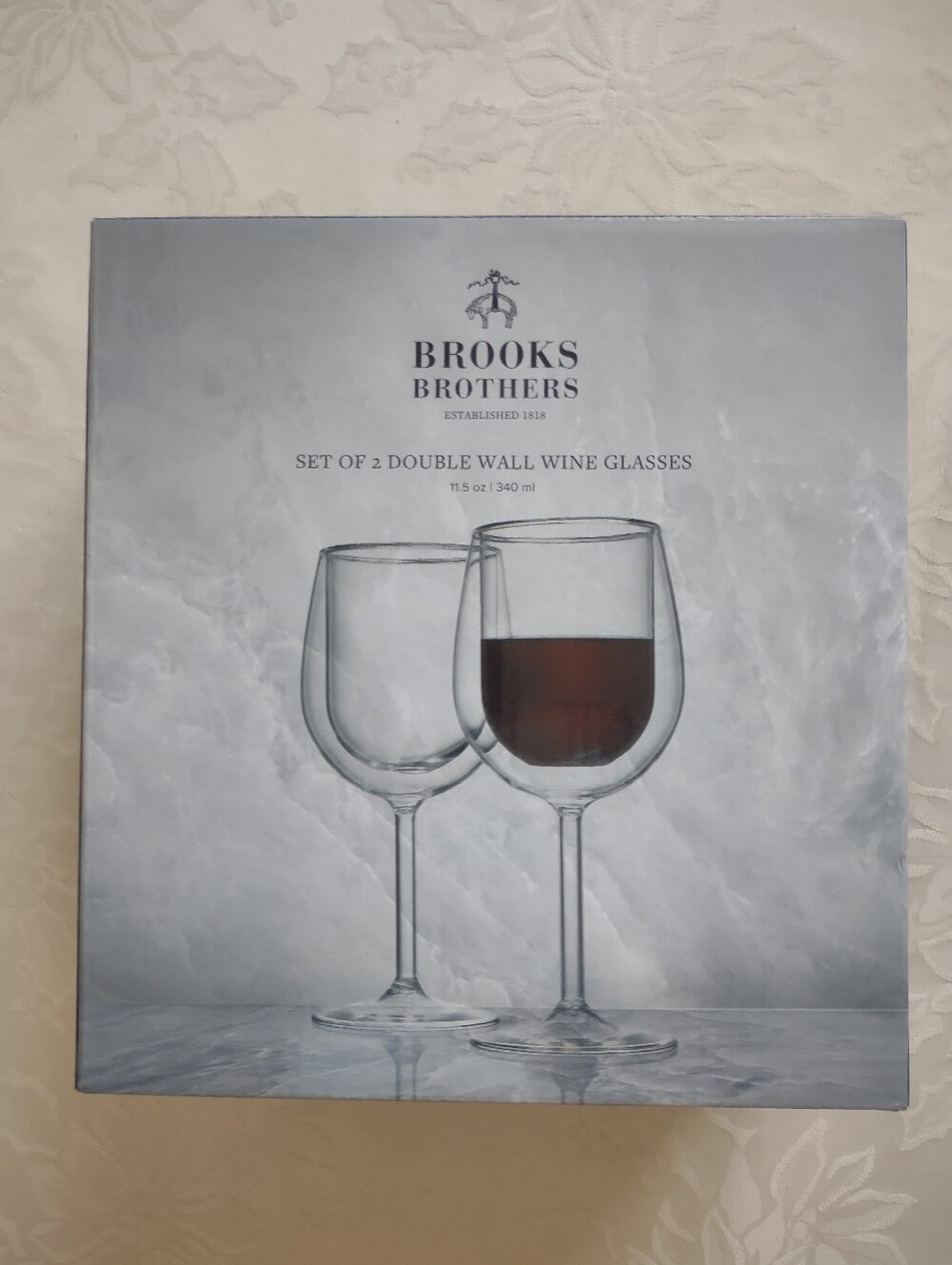 New 🆕 Brooks Brothers Double Wall Stemmed Large Clear Glass Wine